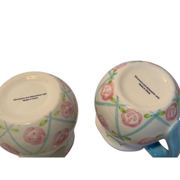 Easter Bunny Sugar & Creamer Set Hand-Painted Floral Ceramic Microwave & Dishwas - Picture 4 of 13